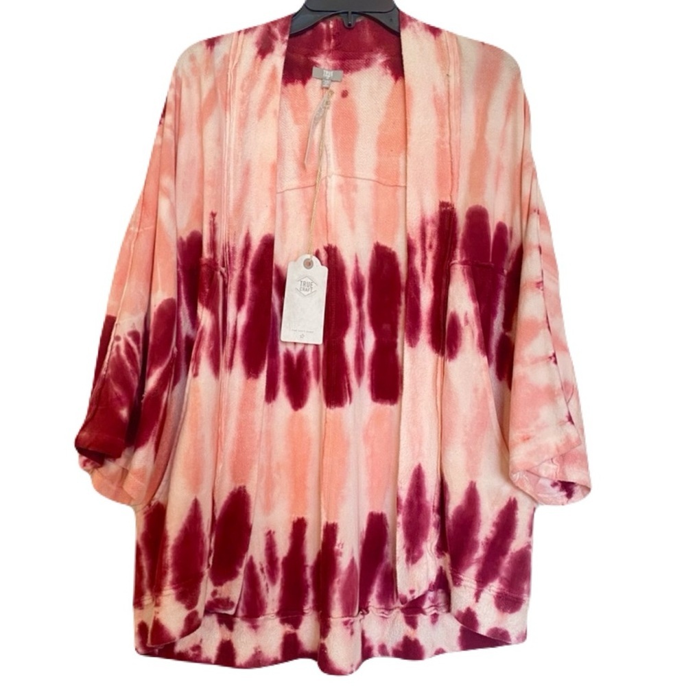 True Craft Open Front Kimono Women's Tie Dye Cardigan Jacket Size XS Pockets NWT